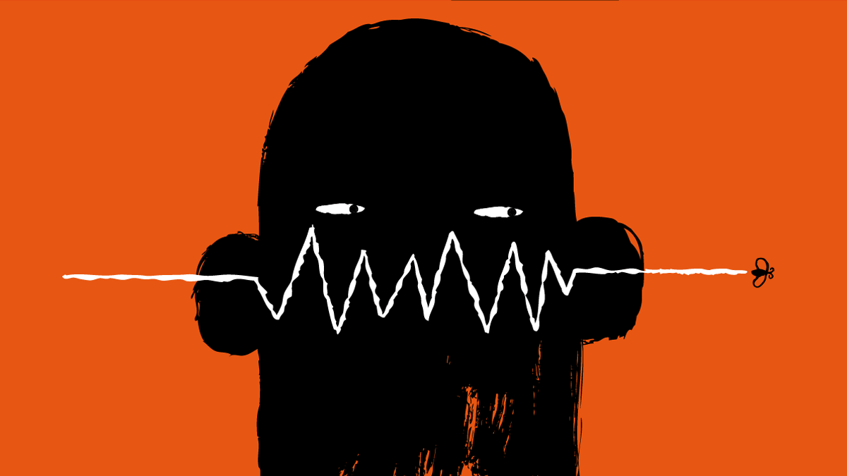 Illustration of person's head with data throughline